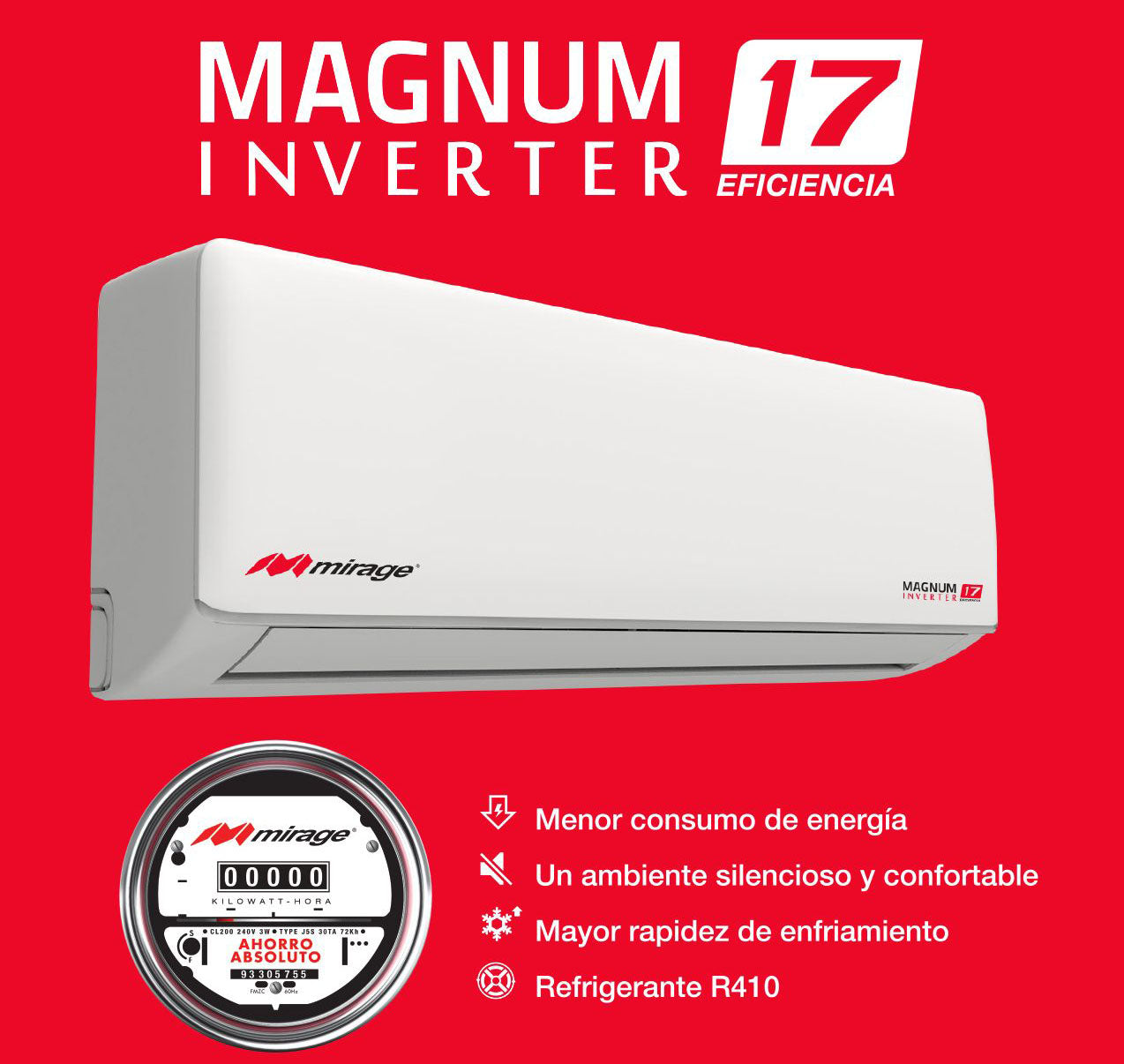 Minisplit Mirage 1 Ton Gas R410a Inverter Magnum 17 Airesaurum 0725