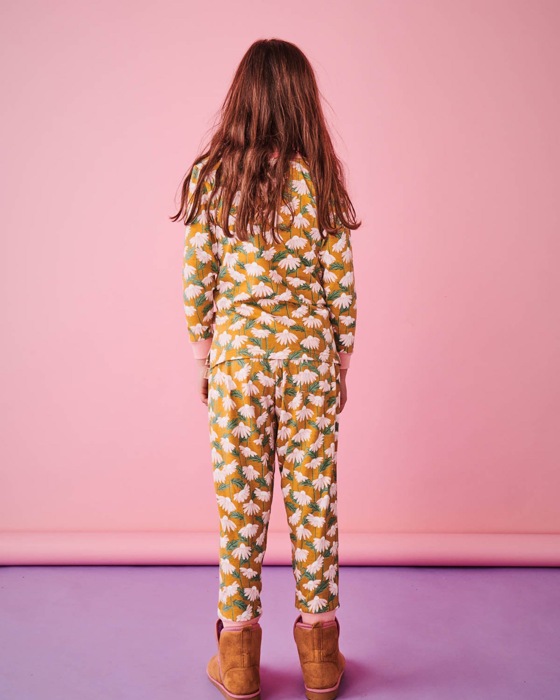 Daisy Bunch Mustard Organic Cotton Long Sleeve Top & Pant Pyjama Set