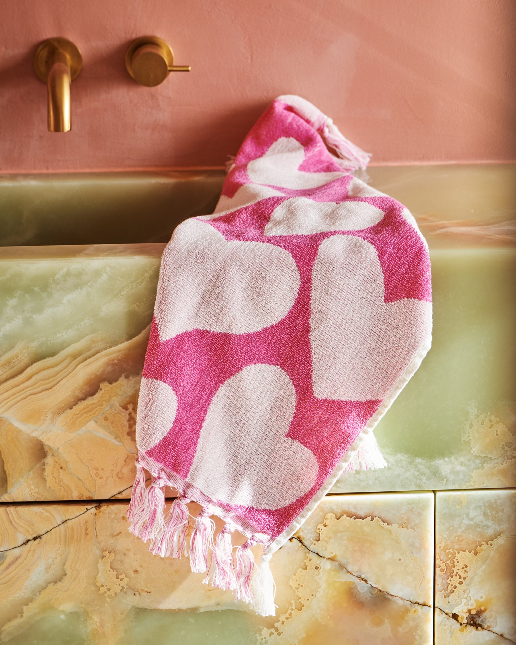 Big Hearted Pink Terry Hand Towel