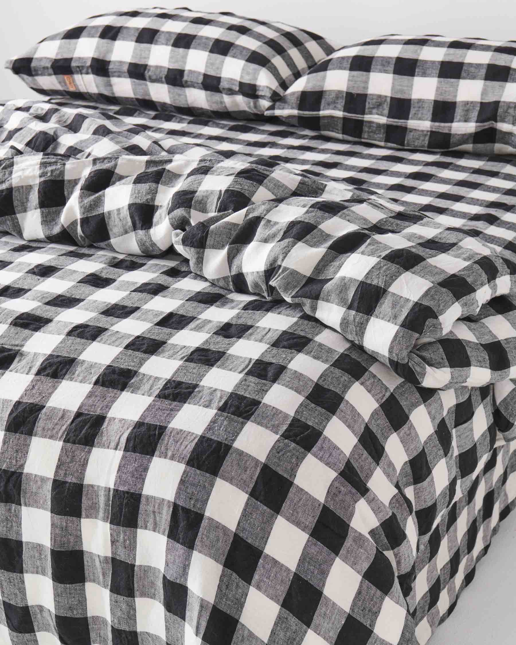 Black & White Gingham Linen Fitted Sheet (US)