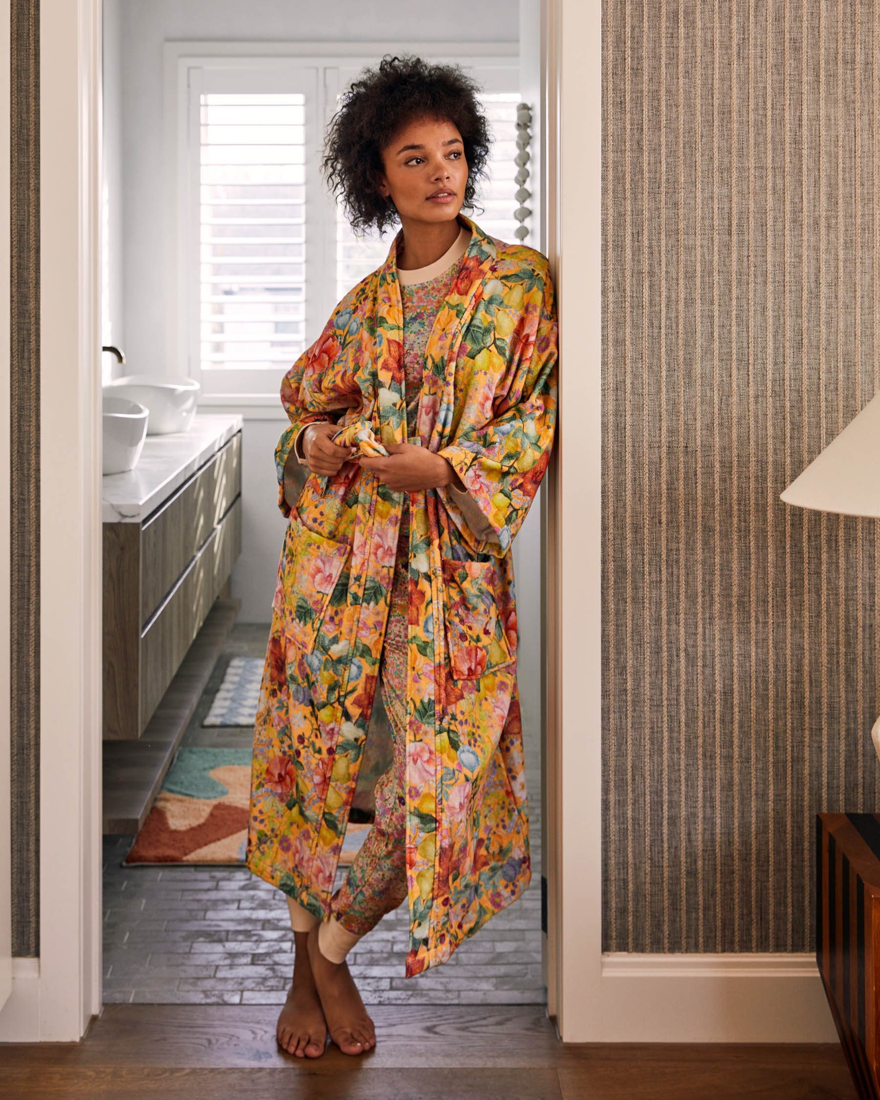 Abundance Marigold Printed Terry Bath Robe