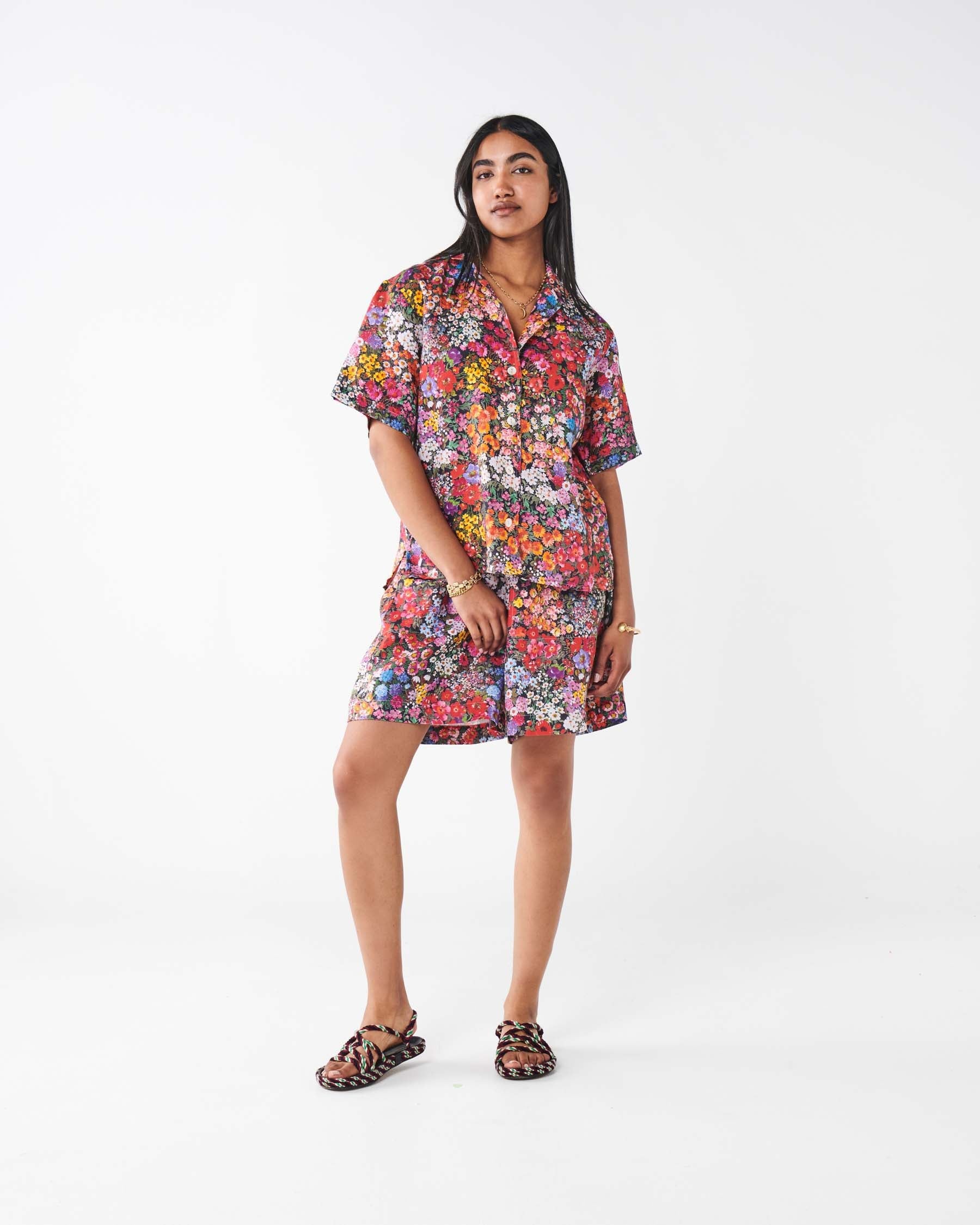 Forever Floral Black Linen Baggy Short