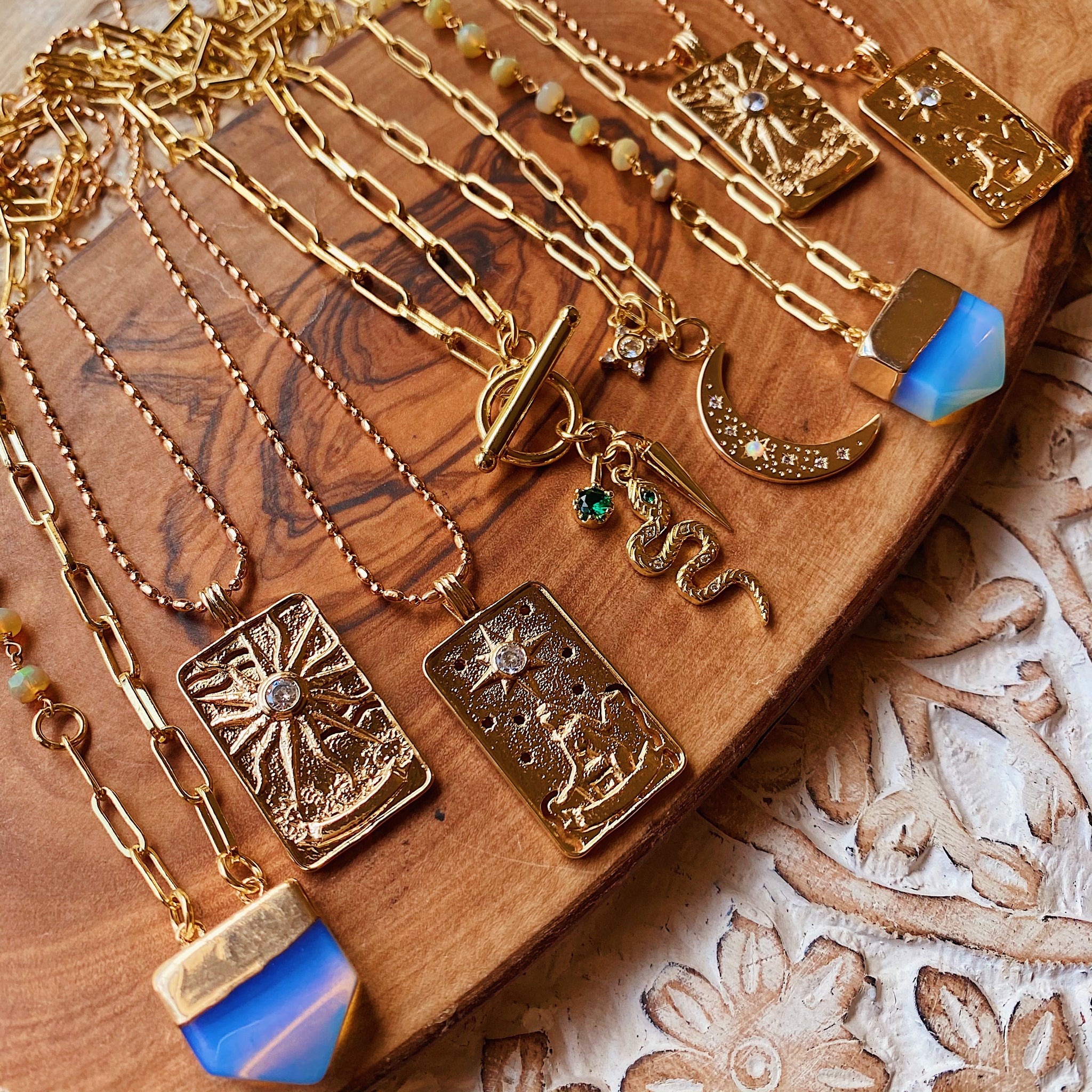 Sun or Star Tarot Card Necklace + 18K 