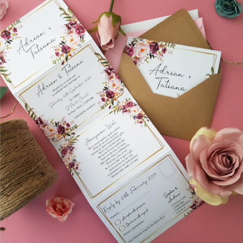 Blush gold summer wedding invitation