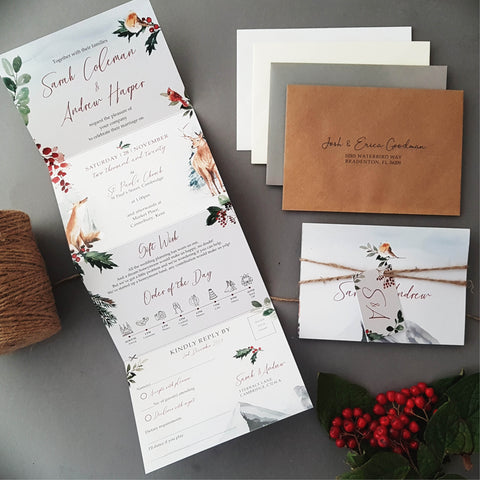 Concertina winter wedding invitations