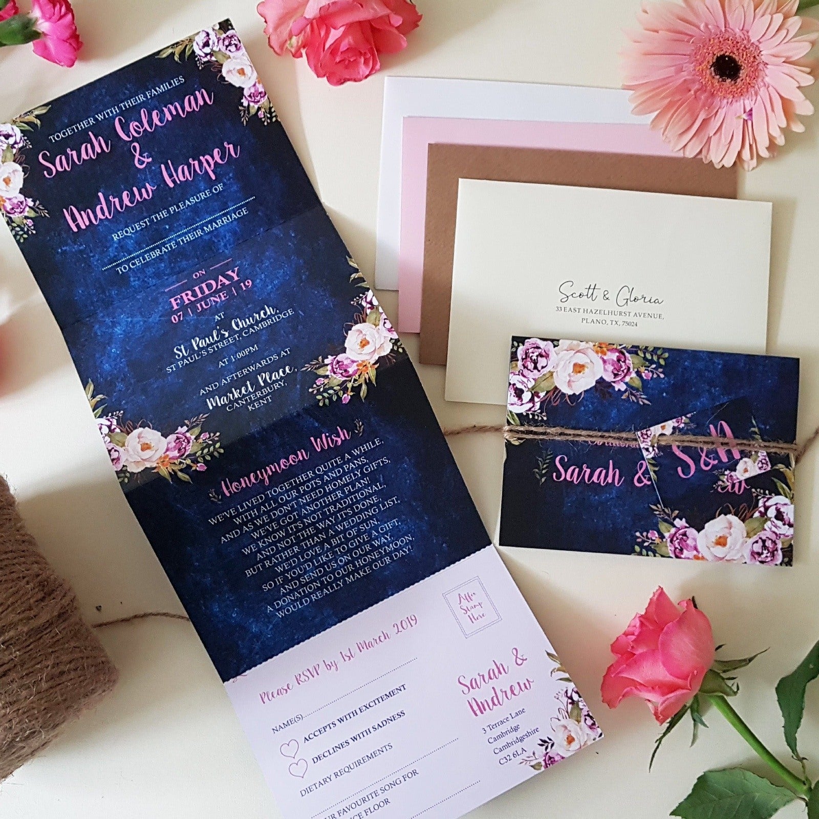 Blush Blue Floral Wedding Invitation Sample – Sienna Mai