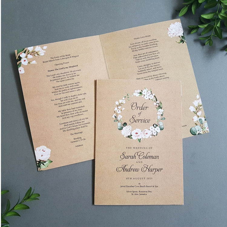 Rustic Blush Floral Wedding Order of Service – Sienna Mai