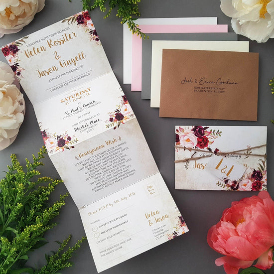 Wild Floral Concertina Wedding Invitations – Sienna Mai