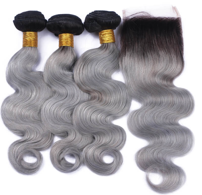 Straight Body Wave 1b Silver Grey Two Tone Colored Ombre Hair 100 Human Hair Weave Extensions