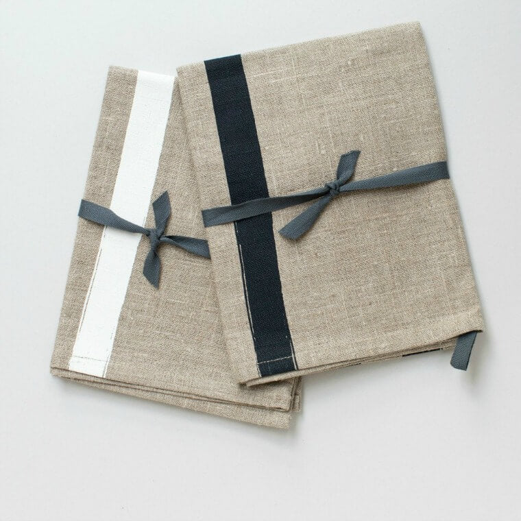 Natural Linen Tea Towels hand screen printed by Gail Bryson
