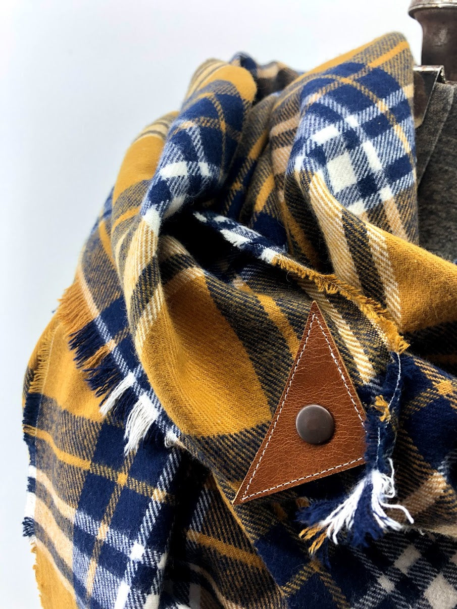 mustard yellow and navy scarf