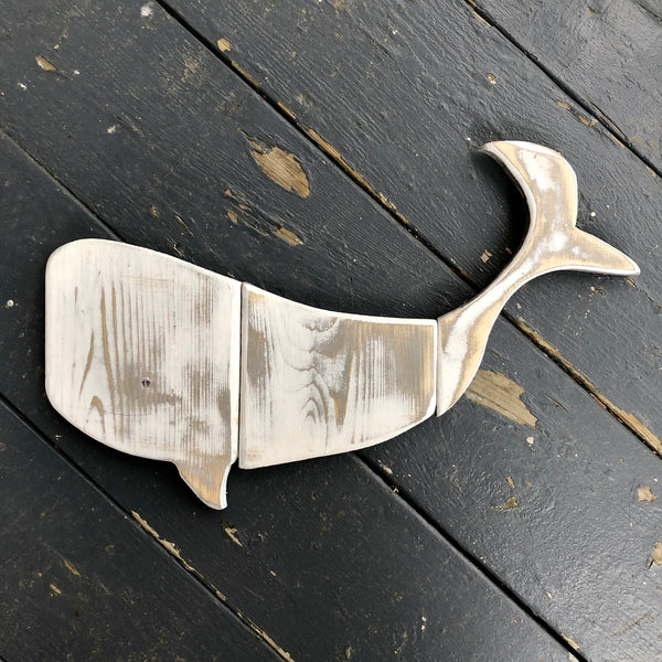 Wooden Whale Wall Art - Weathered Beach Decor