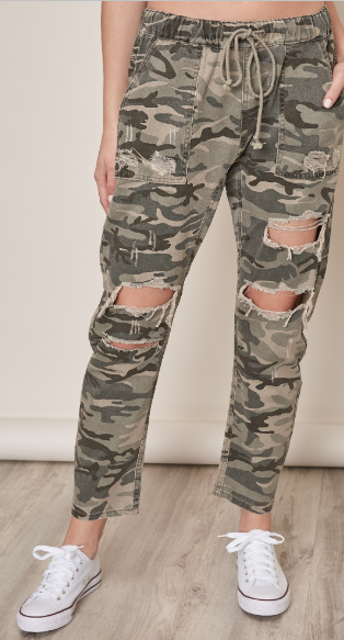 Always in Charge Distressed Camo Pants 