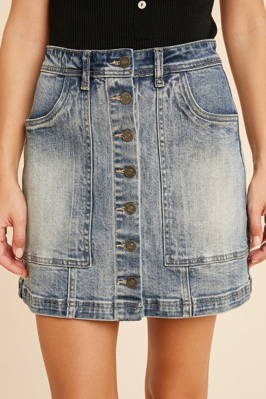 denim skirt with buttons down the front