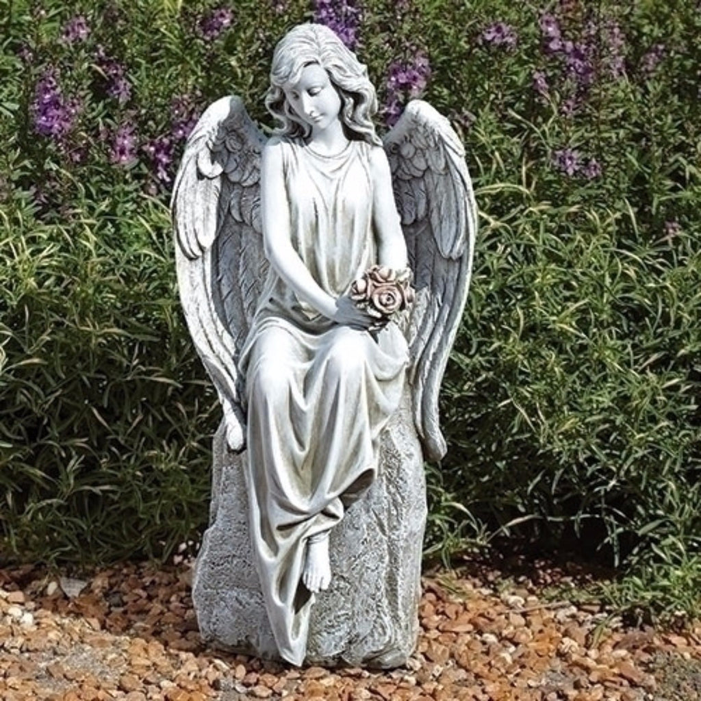 Seated Angel Holding Flowers Garden Or Gravesite Memorial Statue ...