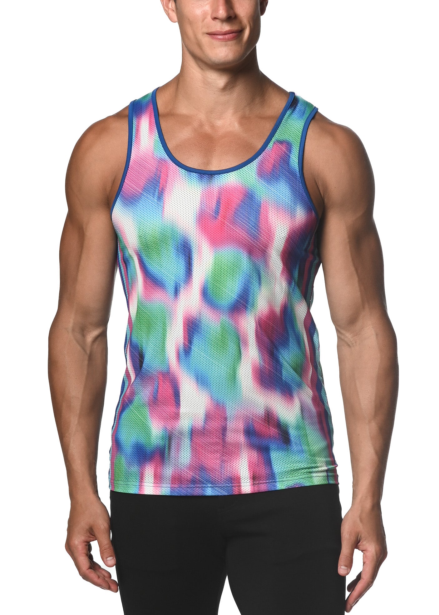 TEAL TECHNO JUNGLE PRINTED MESH TANK TOP ST-11071