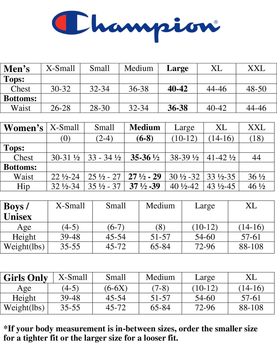 champion sweatshirt measurements