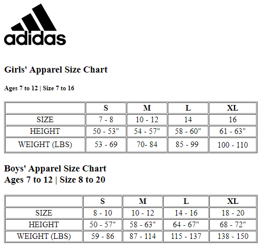adidas youth apparel size chart