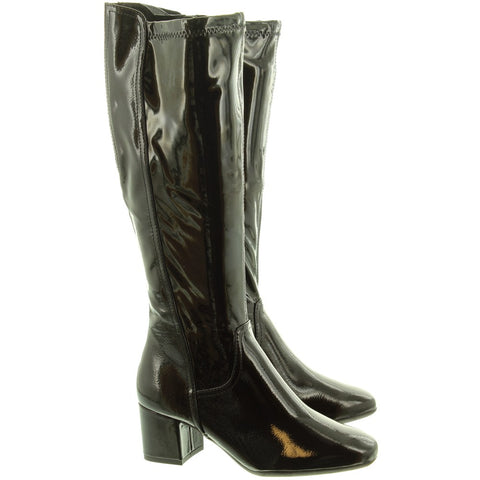 ladies black patent knee high boots