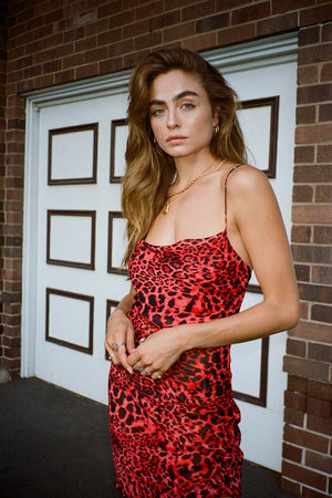 Bombshell Mini Slip Dress - Red Leopard 