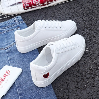 Cute Heart White Leather Sneakers From 