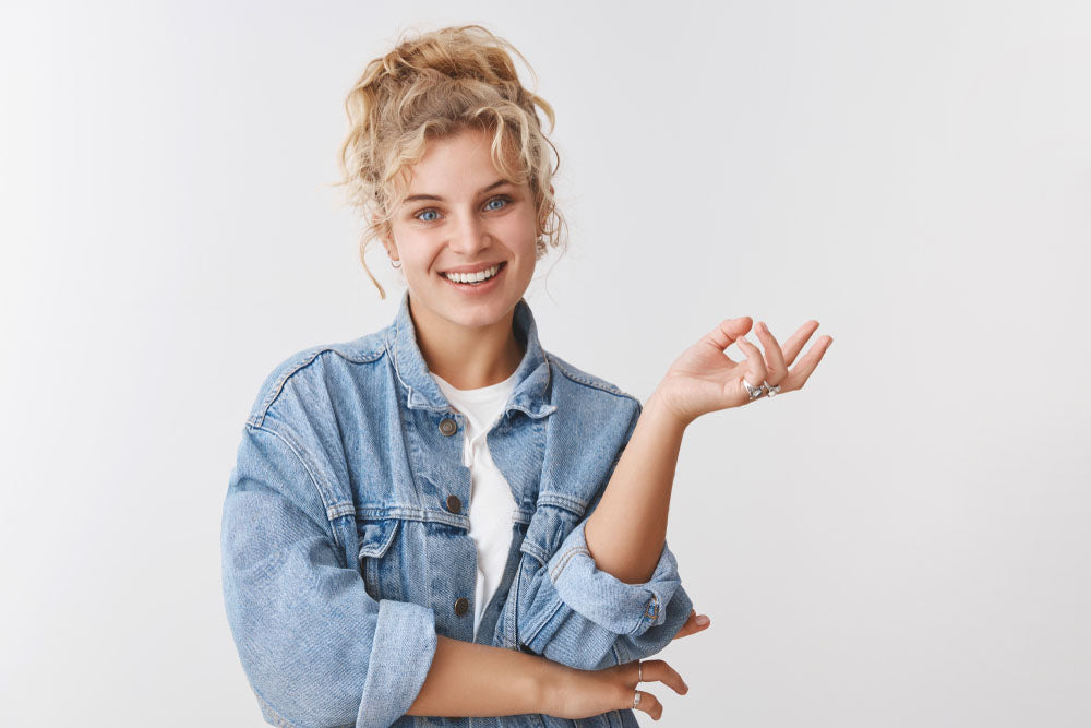 portrait happy blonde hairdo