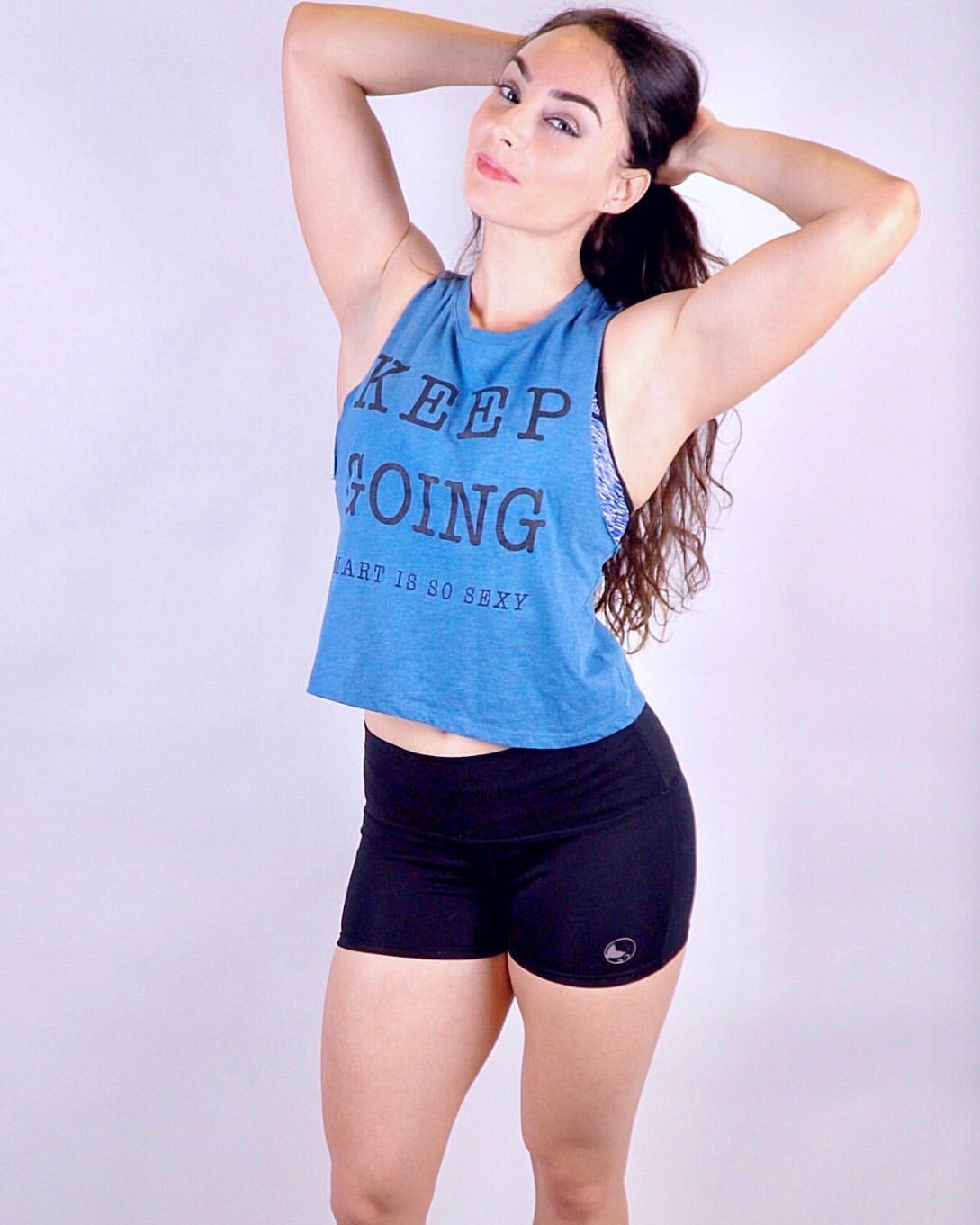 Heather Deep Teal Ladies Racerback Cropped Keep Going Tank Smart Is So Sexy