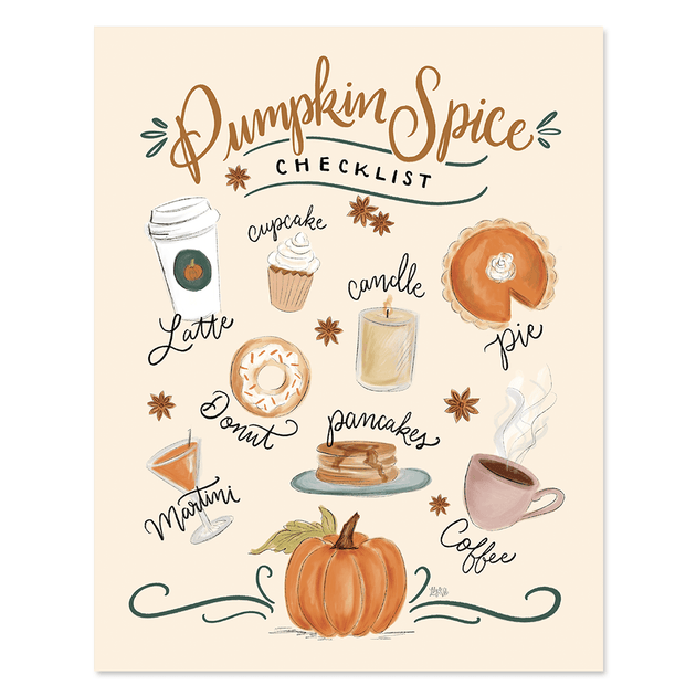Download Pumpkin Spice Checklist - Print - Fall Decor - Hand-drawn Pumpkin Art - Lily & Val