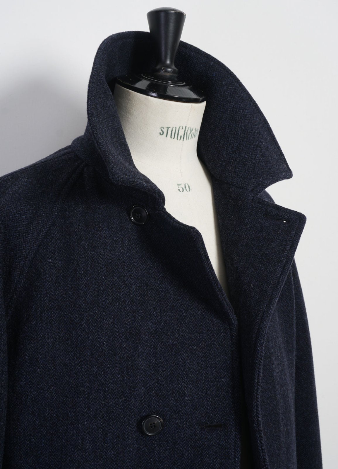 SIGFRED | Long Double Face Wool Coat | Blue Herringbone | HANSEN Garments
