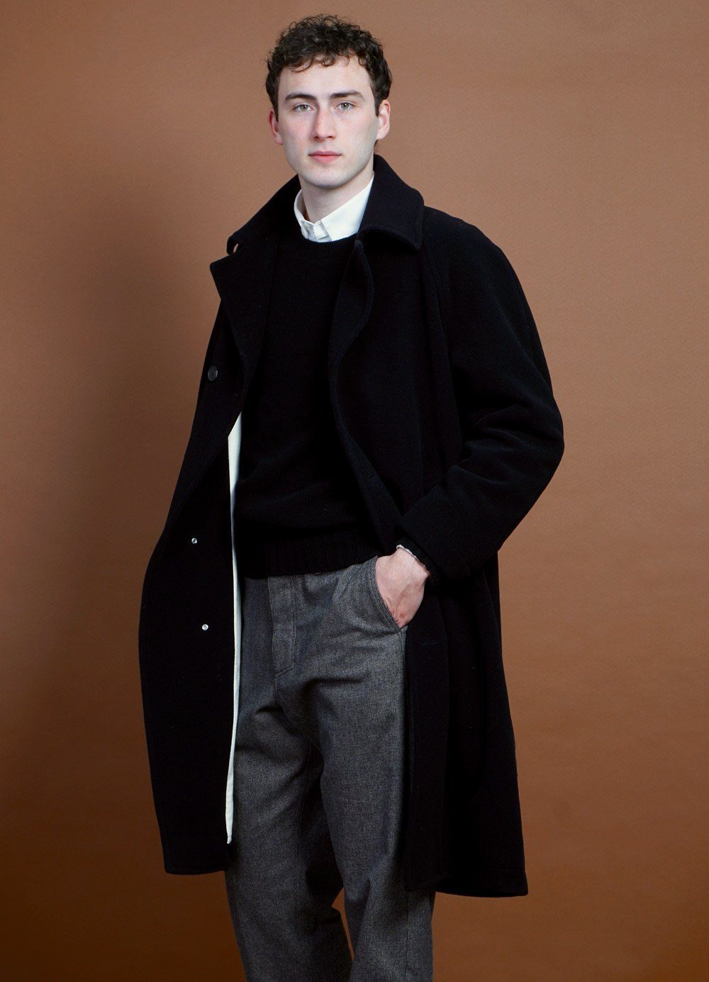 SIGURD | Long Lined Wool Coat | Black | HANSEN Garments