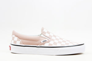 rose gold checkerboard slip on vans