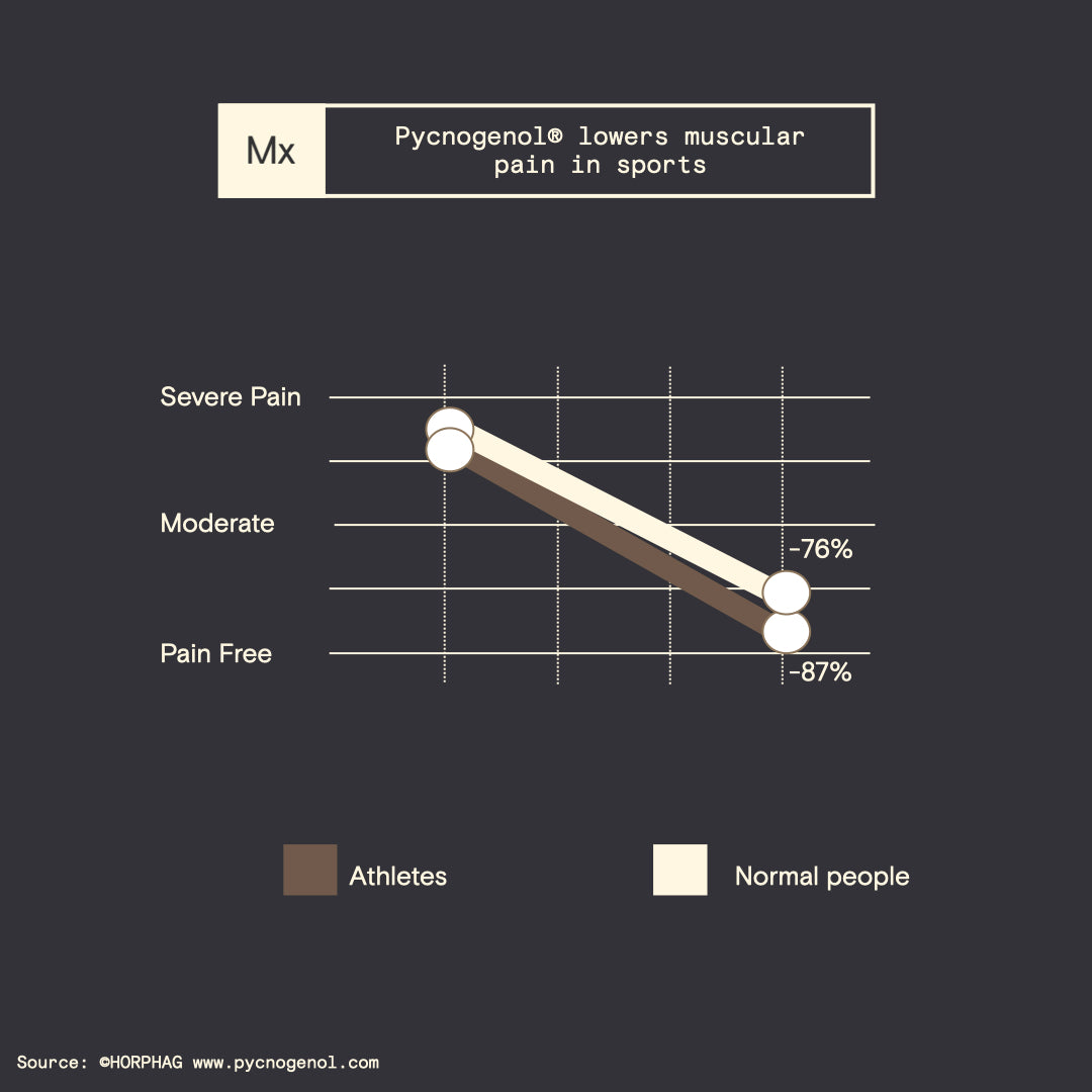 Pycnogenol lowers muscular pain in sports Modex