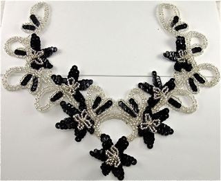 Flower Neckline Custom Made Black Sequins Silver Beads and Rhinestones ...