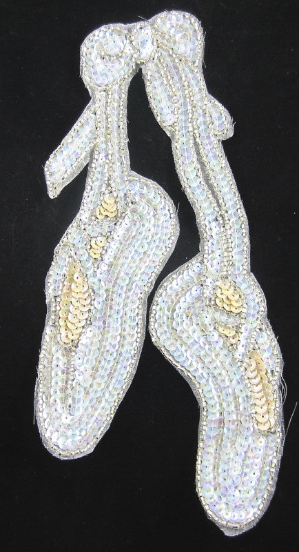 Ballet Slippers with Iridescent and Cream Beads and Sequins 9" x 4"