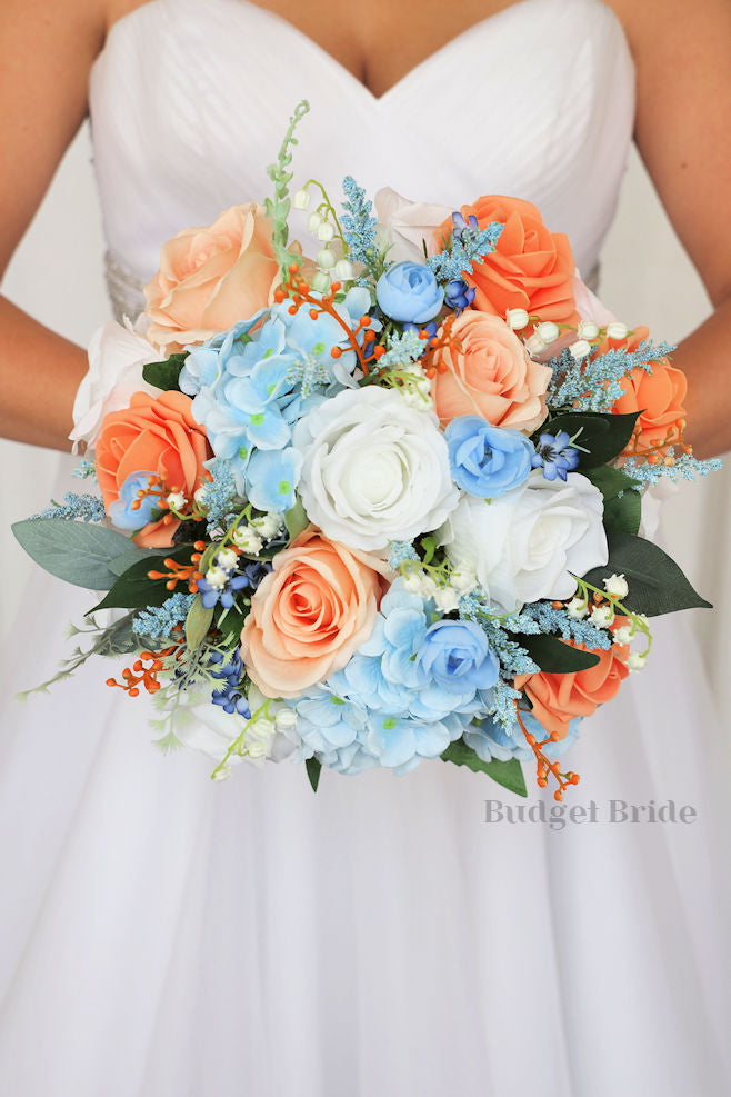 Louis Bouquet in Dusty Blue and Peach/ – Budget-Bride
