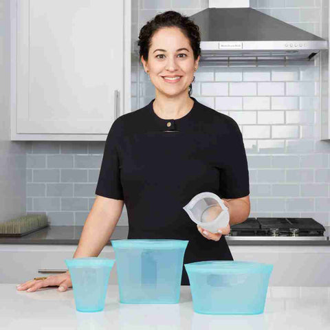 Rebecca Finell, owner and designer of Zip Top platinum silicone containers