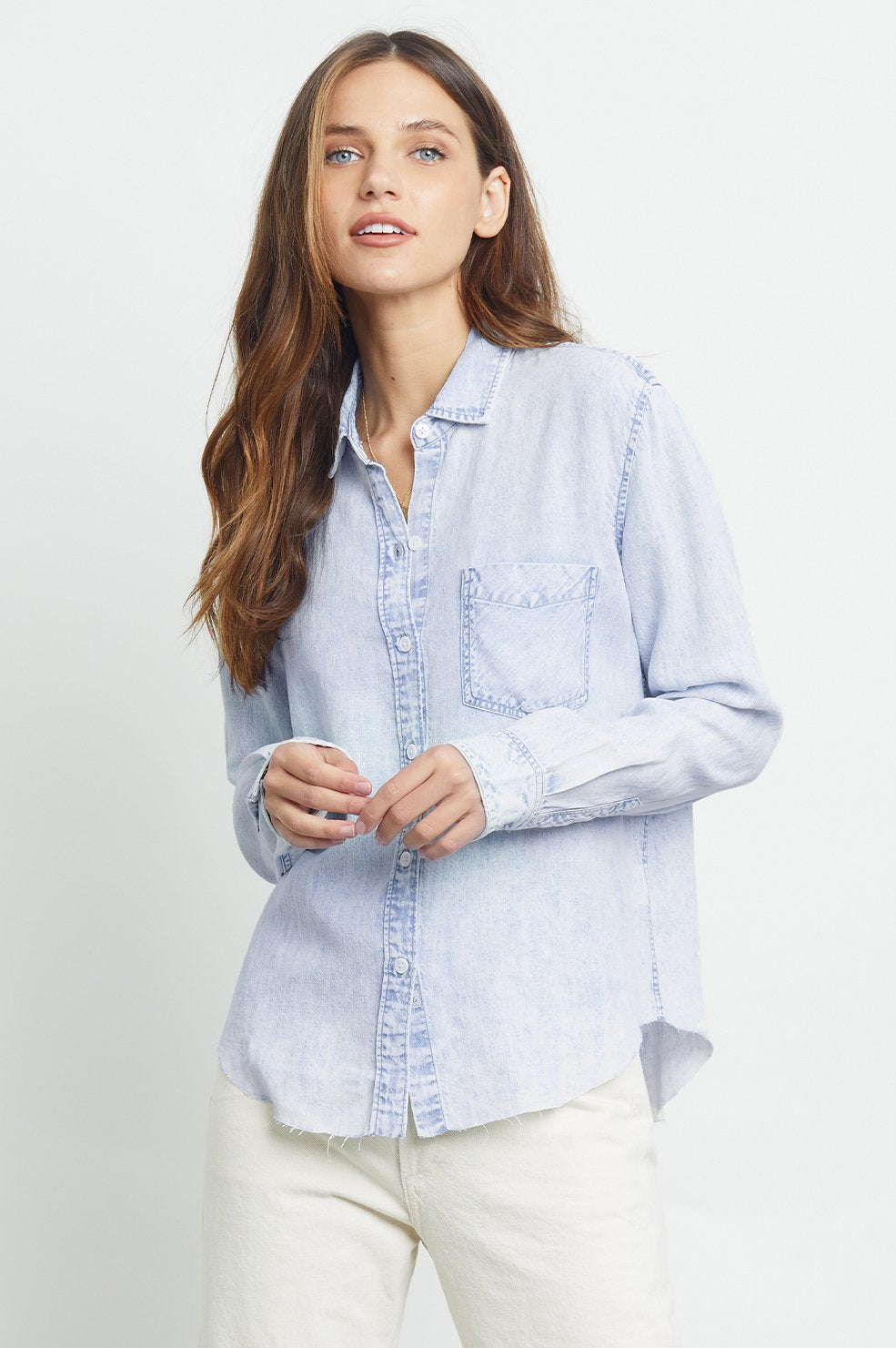 Puff-Sleeve Tencel Button-Up Shirt - Light Wash