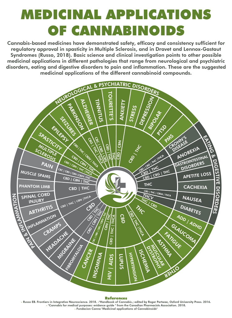 Chart showing different cannabinoid combinations for different ailments