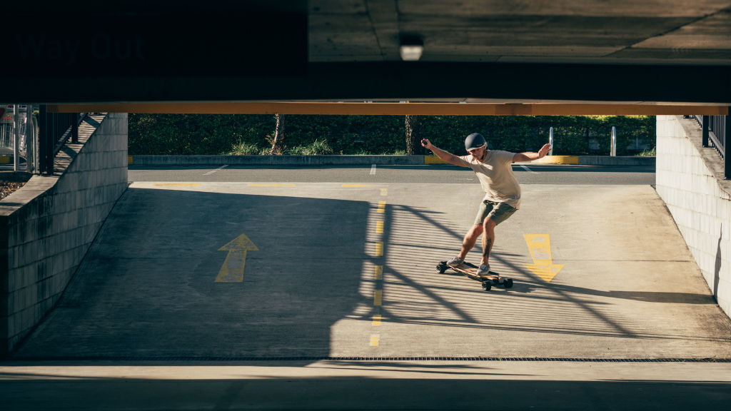 riding an electric skateboard