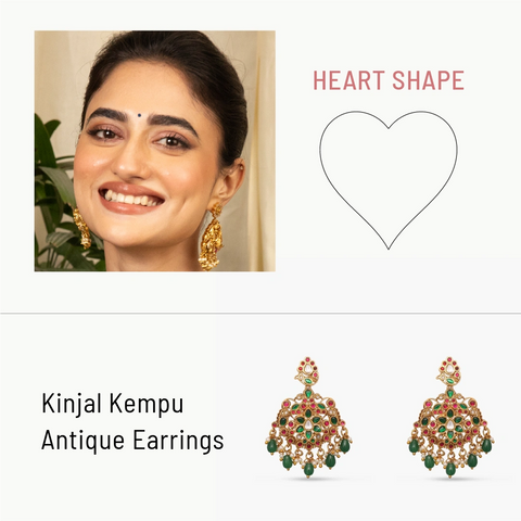 An image of a woman who has a heart face shape and the picture has a pair of Indian earrings