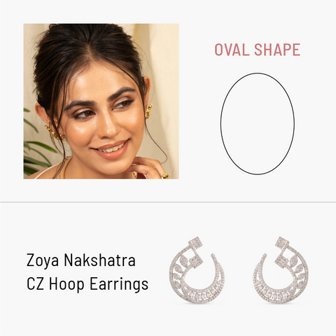 An image of a woman who has an oval face shape and the picture has a pair of Indian earrings