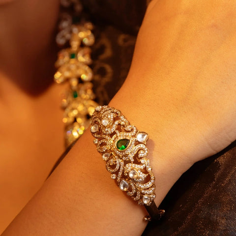 An image of a woman wearing Indian bracelets.