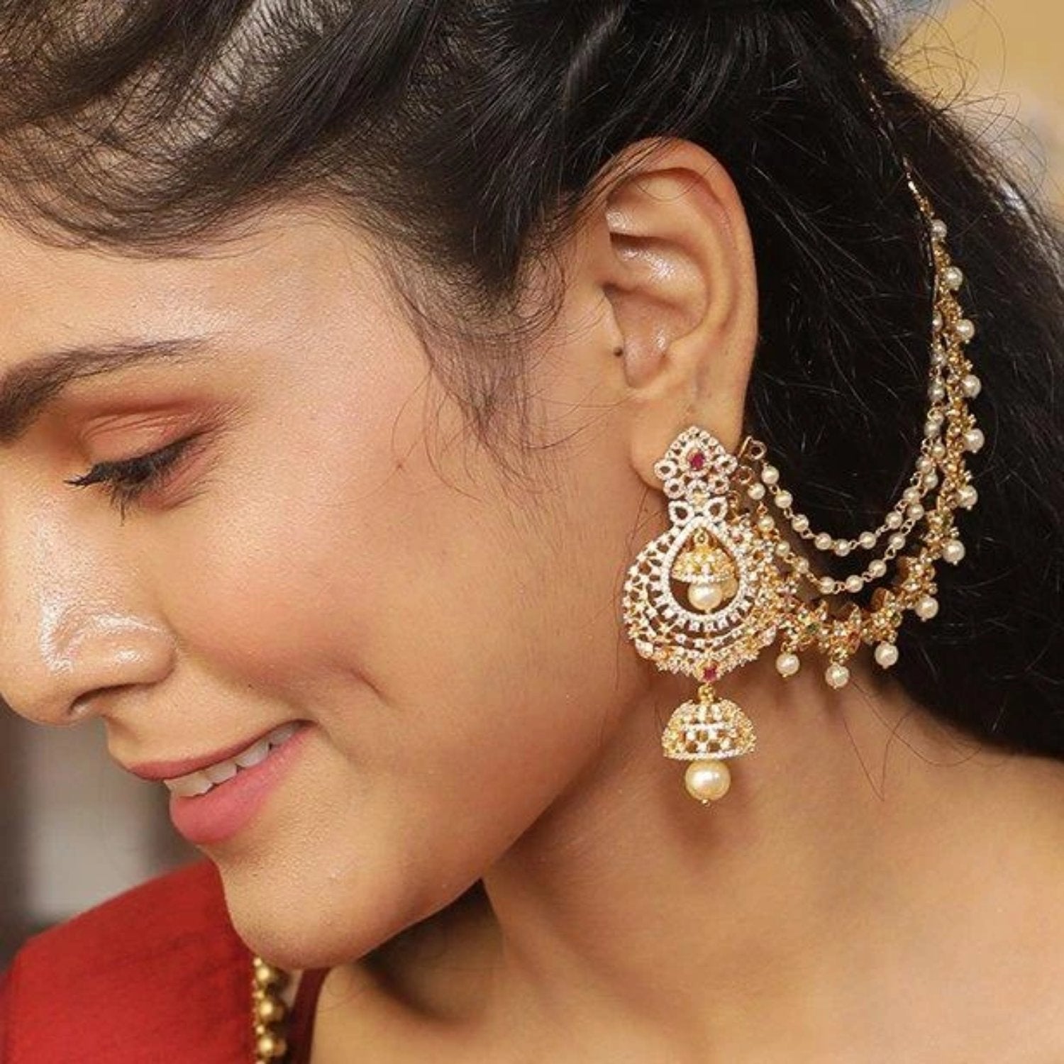 Rayma Earrings With Ear Chain  Indiatrendshop