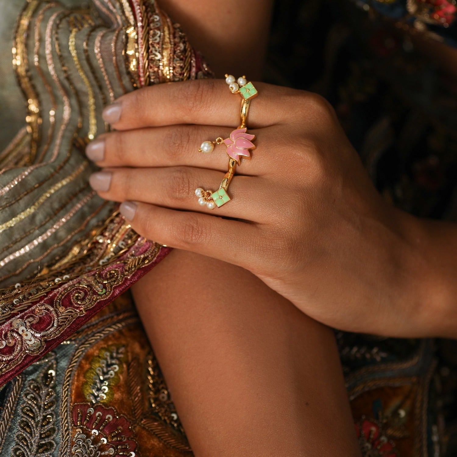 Buy Jalaja Floral Triple Finger Ring