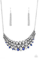 Paparazzi ~ Powerhouse Party-Blue Necklaces-Lovelee's Treasures-adjustable clasp closure,antiqued silver ovals,blue,blue teardrop,Dainty round,French Blue rhinestones,jewelry,necklaces,powerhouse piece
