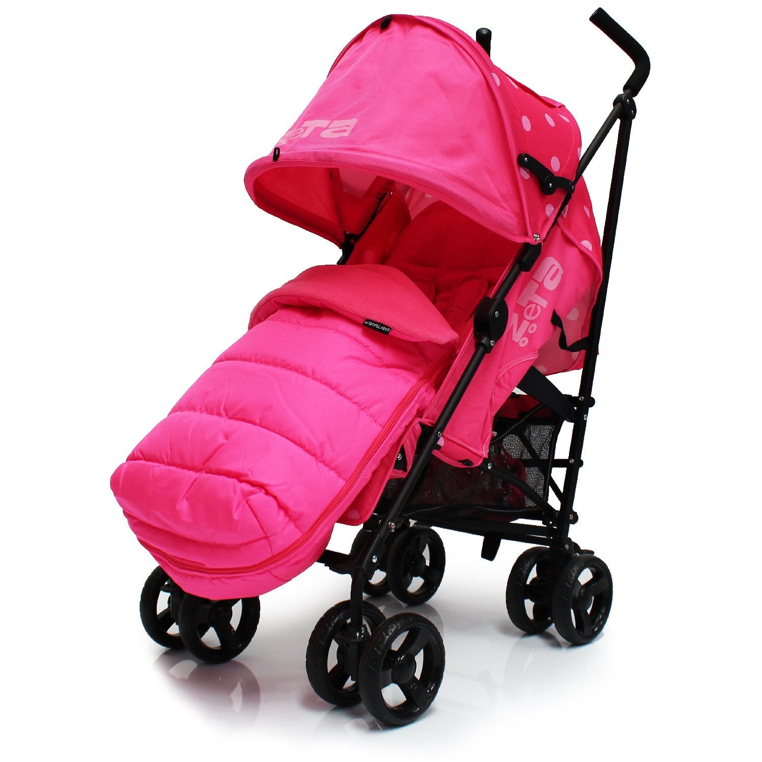 pink buggy with footmuff