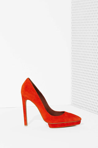 orange suede high heels