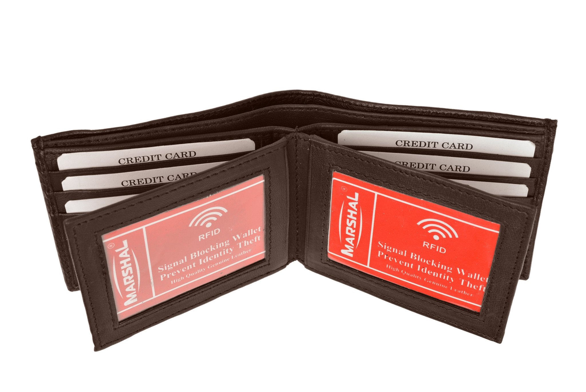 Marshal RFID Leather Mens Wallet Black Bifold Fixed Flip 3 Window ID R – Marshalwallet