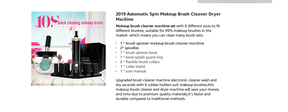 RICRIS Premium Makeup Brush Cleaner Dryer Super-Fast Electric Brush Cleaner  Machine Automatic Brush Cleaner Spinner Makeup Brush Tools (Black)