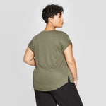 Ava & Viv Cuffed Short Sleeve Crewneck T-Shirt Olive Green Plus X